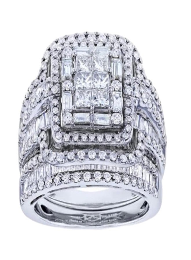 LRGKMCWTOB 2 Piece Wedding Ring for Women 1 Carat Princess Cut Cubic Zirconia Engagement Promise Bridal silver Band Fashion Cute White Gold Plated Ring Set Jewelry (US 8) - Image 1